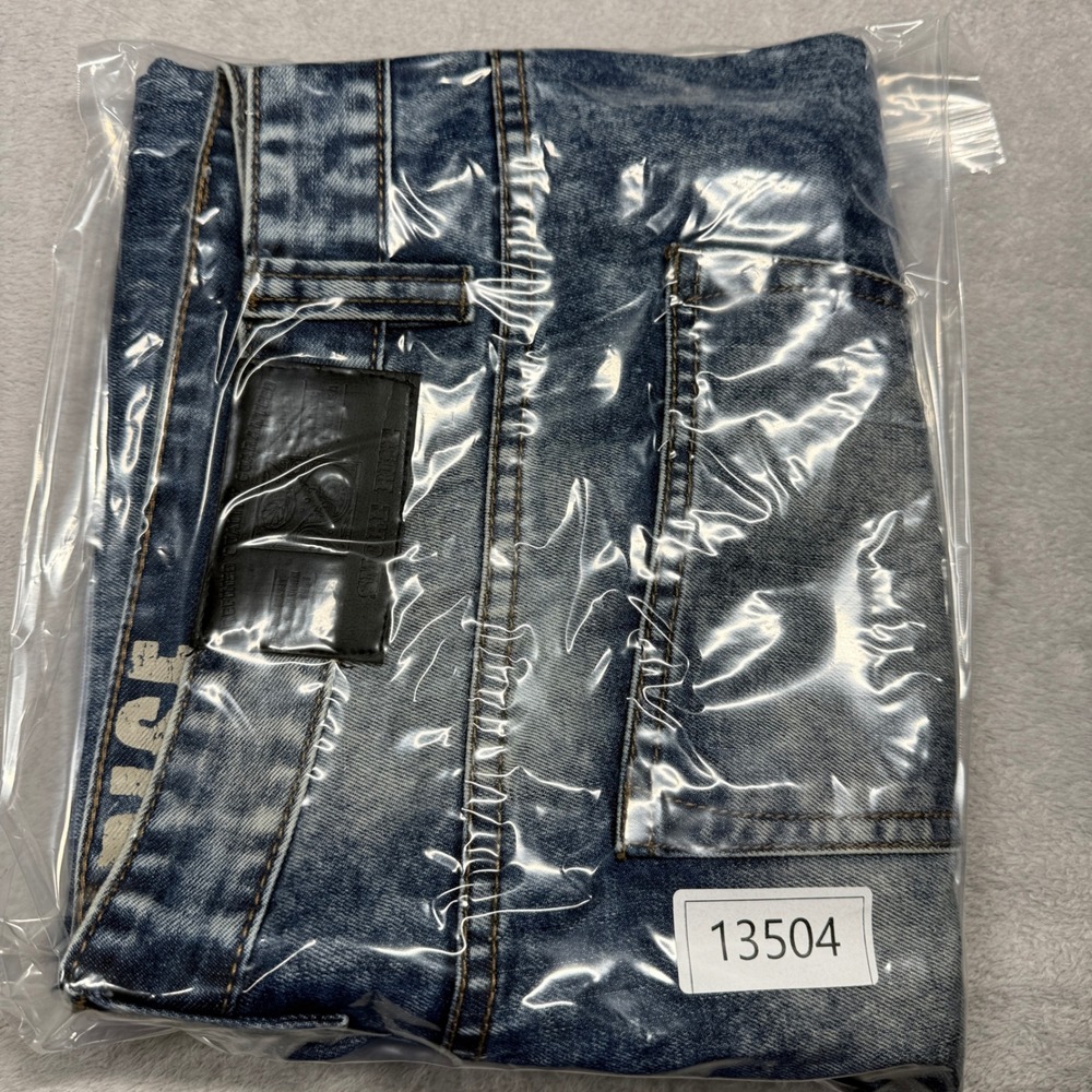 Smoke Rise Jeans Mens 44x32 Blue Acid Wash Distressed Straight Leg Denim Pants - Picture 10 of 10